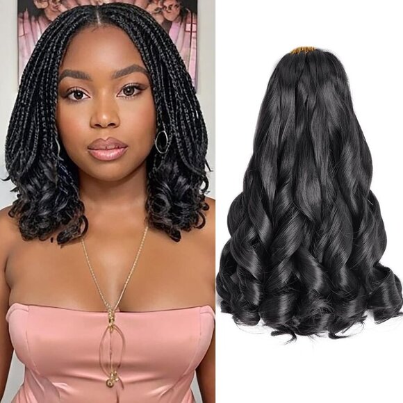 French Curl Braiding Hair Synthetic 12 Inch 8 Pack Natural Black Voluminous main image 8